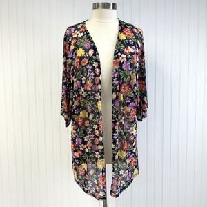 Cyrus Womens Kimono Medium Dark Floral Sheer Mesh‎ Boho Garden Party Cottage